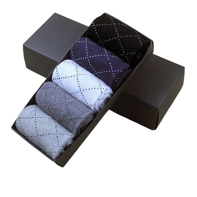 Anysox 5 Pairs Size 6-10 Casual Business Socks High Quality Cotton Breathable Elastic Pattern Design For Men-Socks-PEROZ Accessories
