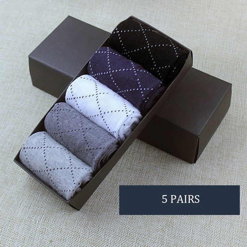 Anysox 5 Pairs Size 6-10 Casual Business Socks High Quality Cotton Breathable Elastic Pattern Design For Men-Socks-PEROZ Accessories