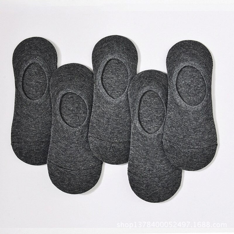 Anysox 5 Pairs Size 4-9 Dark Grey Boat Socks Summer Thin Invisible Cotton Non-Slip Silicone Breathable Pure Color For Men-Socks-PEROZ Accessories