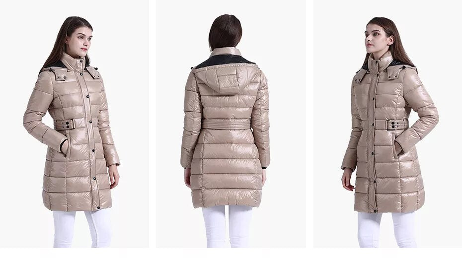 Anychic Womens Padded Puffer Jacket Large Beige Hooded Long Thick Puffer Jackets For Women Fashion Coats Casual Waterproof Outerwear-Coats &amp; Jackets-PEROZ Accessories