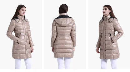 Anychic Womens Padded Puffer Jacket Large Beige Hooded Long Thick Puffer Jackets For Women Fashion Coats Casual Waterproof Outerwear-Coats &amp; Jackets-PEROZ Accessories