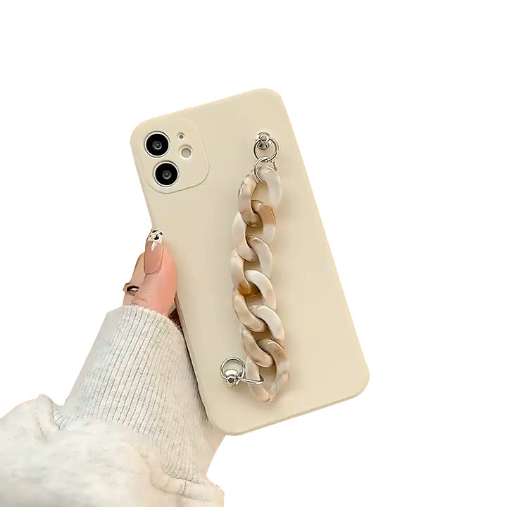 Anymob iPhone Phone Case Cream Wrist Chain Strap Soft Silicone Mobile Cover iPhone 13 12 11 Pro Max Mini XR XS 7 8 6 6S Plus SE 2020 Compatible-Mobile Phone Cases-PEROZ Accessories