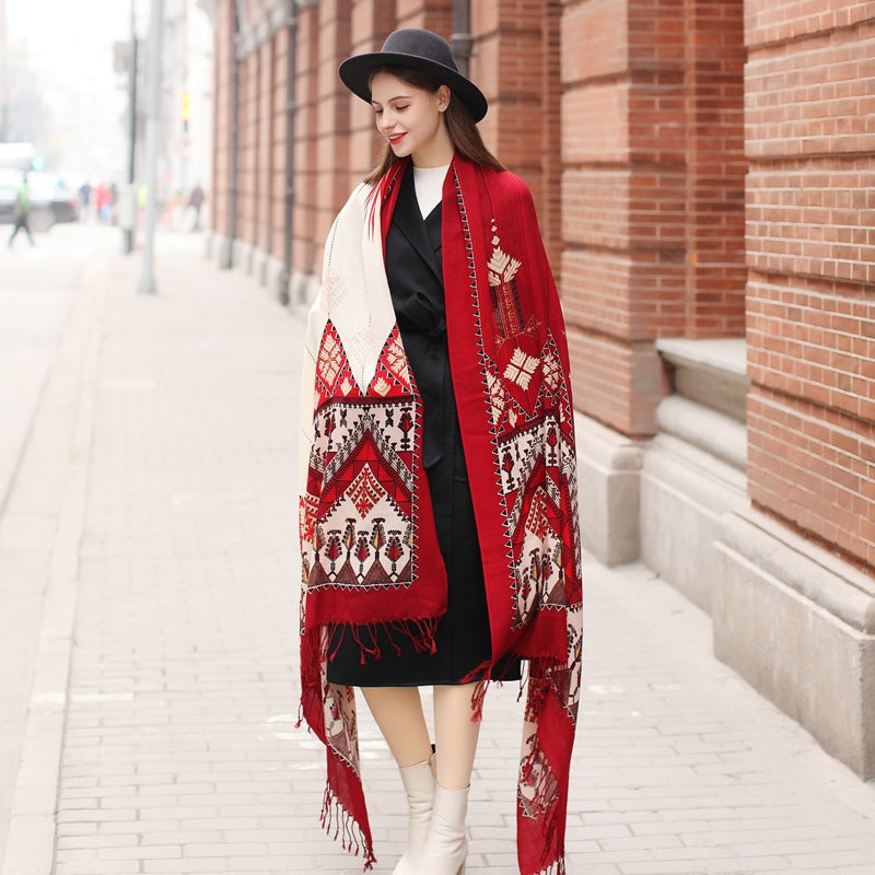 Anyyou 100% Merino Wool Garnet Silk Satin Large Winter Scarf Pashmina Shawl Bandana Perfect For Women Ladies Fashion Style-Scarves-PEROZ Accessories