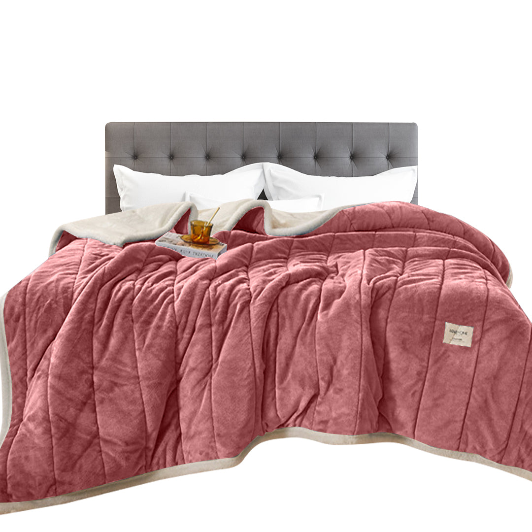 Anyhouz Blanket Dark Pink Coral Fleece Autumn Winter Warm 3 Layers Thicken Flannel Soft Comfortable Warmth Quilts Washable 150x200cm-Blankets-PEROZ Accessories