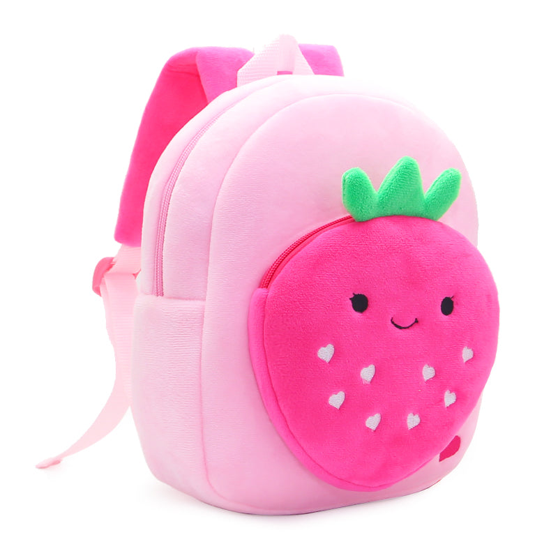 Anykidz 3D Pink Strawberry Kids School Backpack Cute Cartoon Animal Style Children Toddler Plush Bag Perfect Accessories For Boys and Girls-Backpacks-PEROZ Accessories