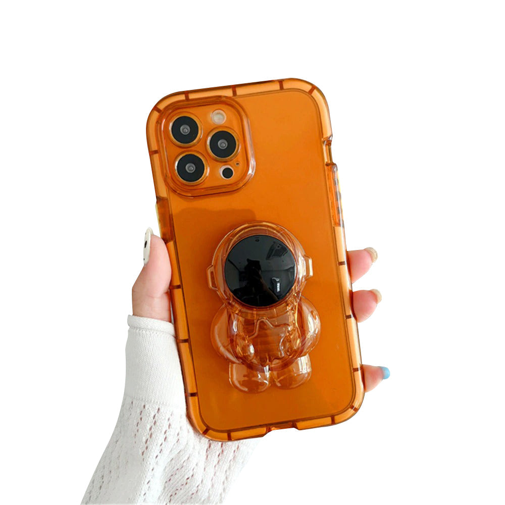 Anymob iPhone Phone Case Cute Astronaut Folding Stand Clear Orange Shockproof Soft Silicone Mobile Cover For iPhone13 Pro Max 11 12 ProMax X XS Max XR-Mobile Phone Cases-PEROZ Accessories