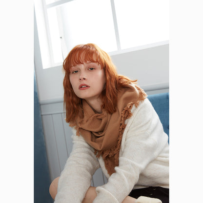 Ugg Fringed Check Wool Scarf Camel-Scarves-PEROZ Accessories