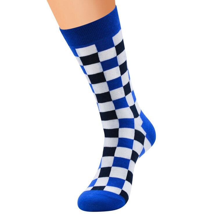Anysox 5 Pairs Size 5-14 Fashion Socks Novelty Skateboard Squares Black and White Pattern Cotton for Women Blue-Socks-PEROZ Accessories