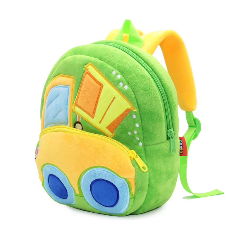 Anykidz 3D Green Car Dumper Kids School Backpack Cute Cartoon Animal Style Children Toddler Plush Bag Perfect Accessories For Boys and Girls-Backpacks-PEROZ Accessories