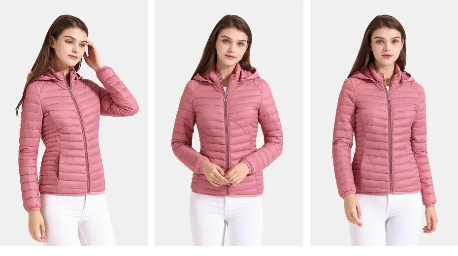 Anychic Womens Padded Puffer Jacket 5XL White Coat With Hood Outdoor Warm Lightweight Outwear With Storage Bag-Coats &amp; Jackets-PEROZ Accessories