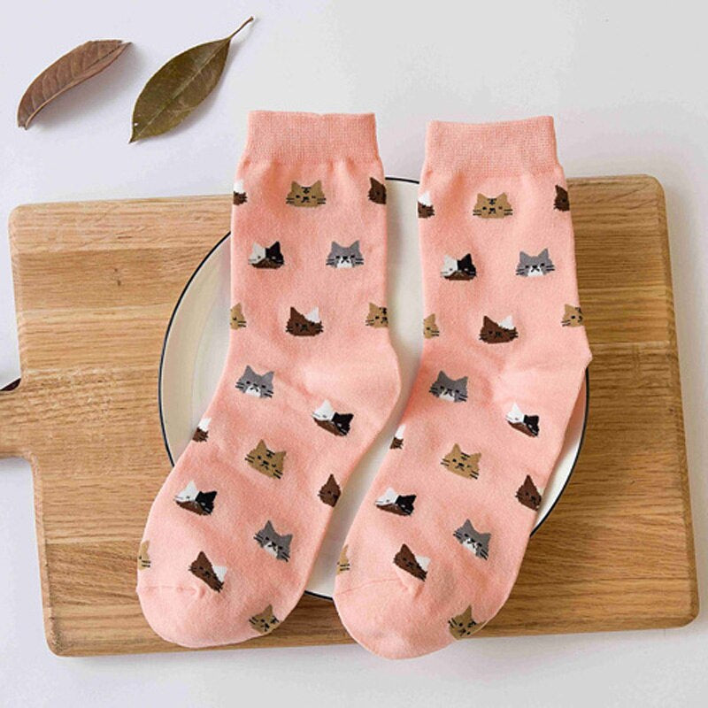 Anysox 5 Pairs Size 5-9 Fashion Socks Thick Warm Cotton Cute Cartoon Cat Animal Ankle Short Casual for Ladies Girls Christmas Gifts Pink-Socks-PEROZ Accessories