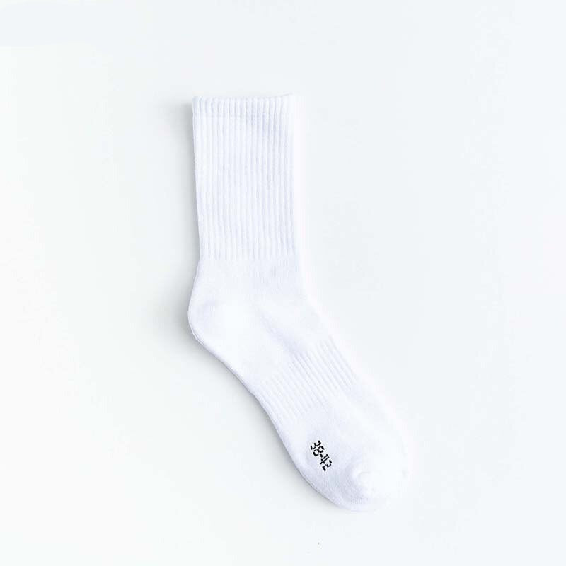 Anysox 5 Pairs Size 6-9 Fashion Socks High Quality Office Sports Business Long Socks Cotton Solid Colors Skateboard Knitted Casual White-Socks-PEROZ Accessories