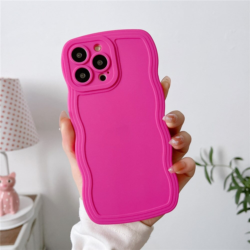 Anymob iPhone Pink Cute Wavy Fashionable Edge Silicone Phone Case For IOS Protective Soft Cover Compatible-Mobile Phone Cases-PEROZ Accessories