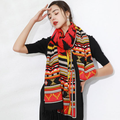 Anyyou 100% Merino Wool Red Native West Silk Satin Large Winter Scarf Pashmina Shawl Bandana Perfect For Women Ladies Fashion Style-Scarves-PEROZ Accessories