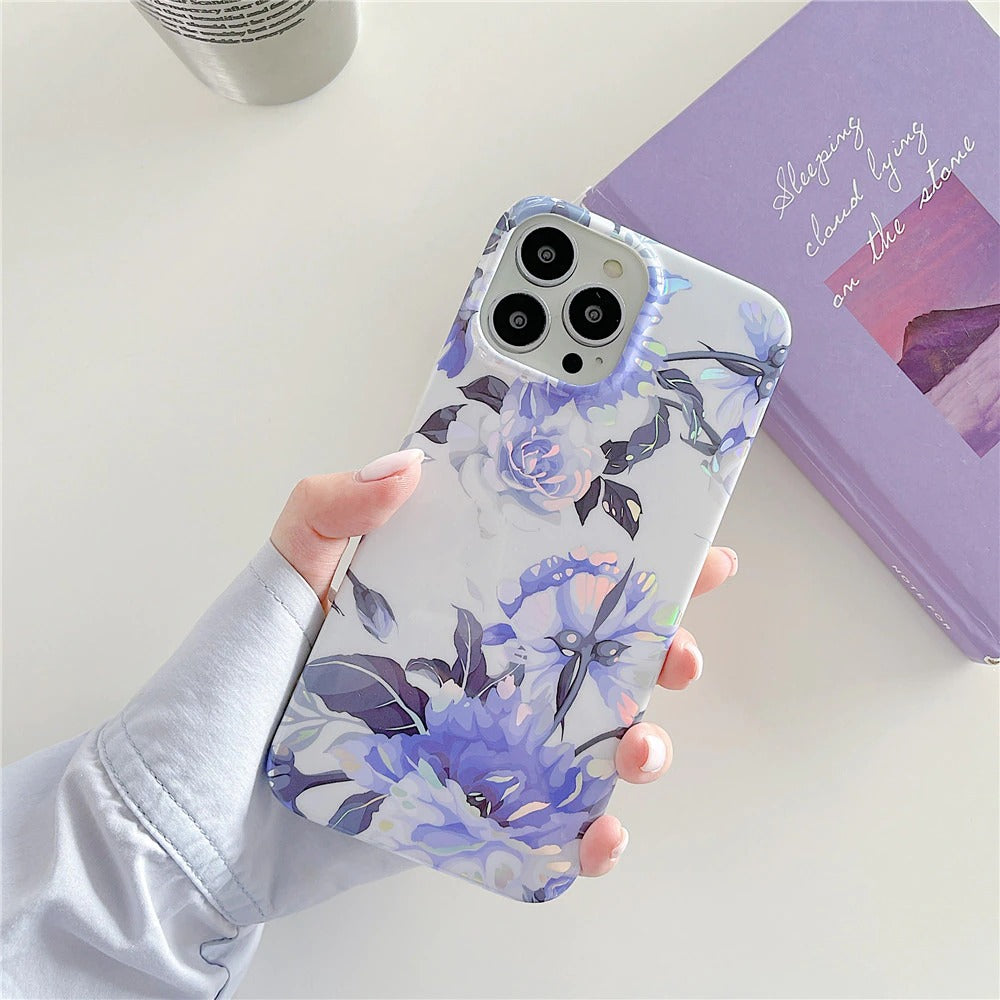 Anymob iPhone Phone Case Purple Glossy Laser Flower Soft Silicone Back Cover For IOS 13 12 11 X XR XS Pro Max Compatible-Mobile Phone Cases-PEROZ Accessories