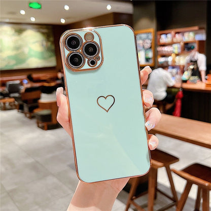Anymob iPhone Case Luxury Blue Color Electroplated Love Heart with Silicon Bumper Shockproof Back Cover for iPhone Compatible-Mobile Phone Cases-PEROZ Accessories