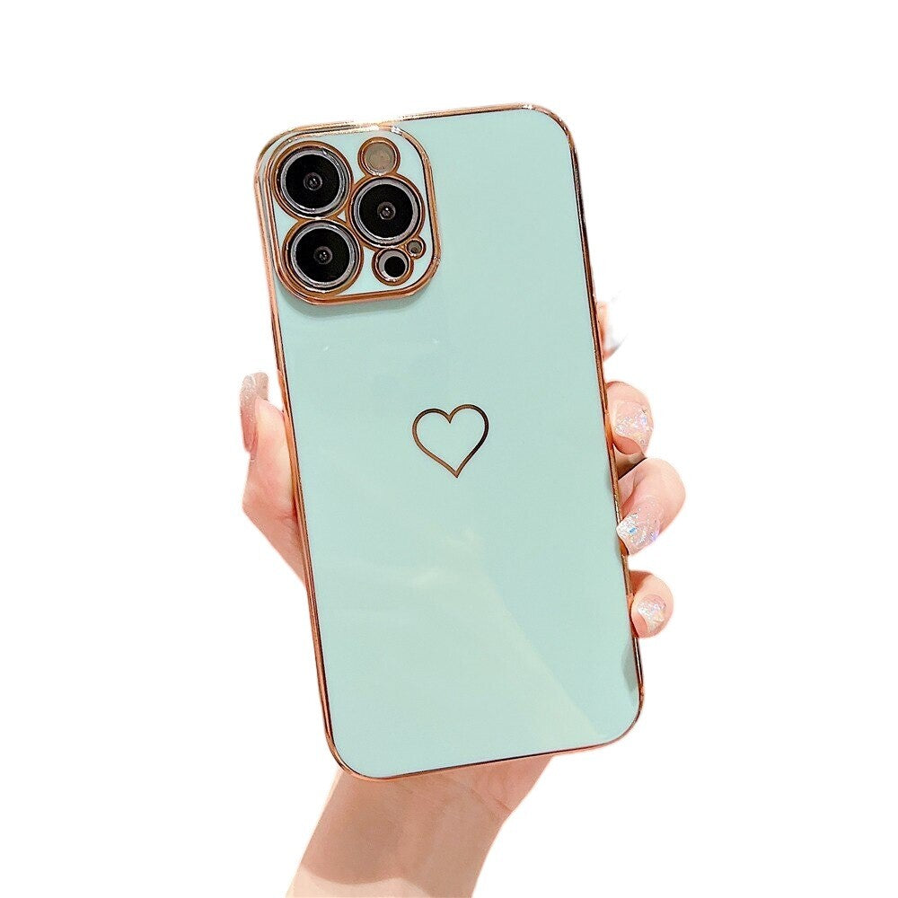 Anymob iPhone Case Luxury Blue Color Electroplated Love Heart with Silicon Bumper Shockproof Back Cover for iPhone Compatible-Mobile Phone Cases-PEROZ Accessories