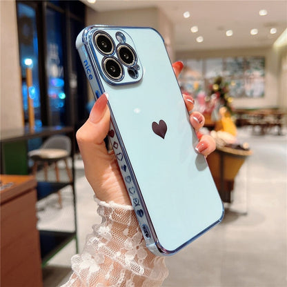 Anymob iPhone Case Light Blue Love Heart Plating Lens Protection Shockproof Silicone Cover iPhone 12 11 Pro Max X XR XS Max 13 Pro Compatible-Mobile Phone Cases-PEROZ Accessories
