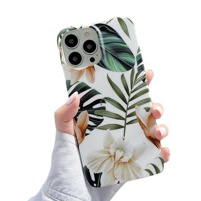 Anymob iPhone Case Green Floral Retro White Orchid Flower Silicone Plus Silky Design Shockproof Phone Cover iPhone Compatible-Mobile Phone Cases-PEROZ Accessories
