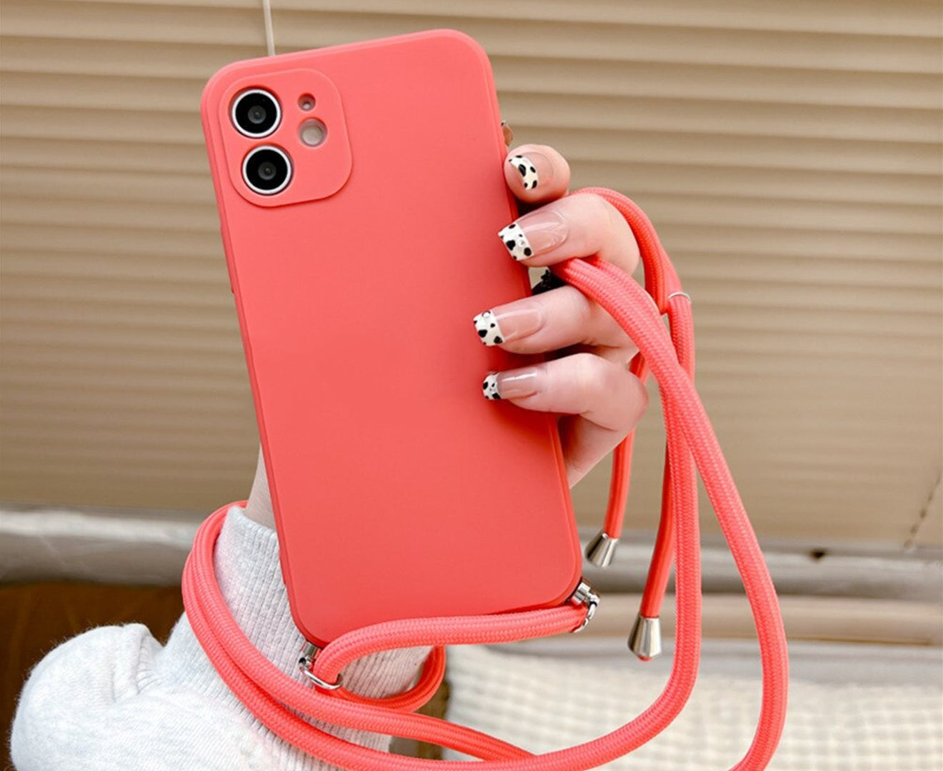 Anymob iPhone Case Red Fashion Square Crossbody Necklace Strap Lanyard Cord Silicone For iPhone Full Lens Protection Cover-Mobile Phone Cases-PEROZ Accessories