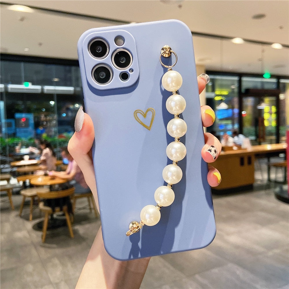 Anymob iPhone Case Light Blue Soft Pearl Bracelet Love Heart Silicone Bumper Cover-Mobile Phone Cases-PEROZ Accessories