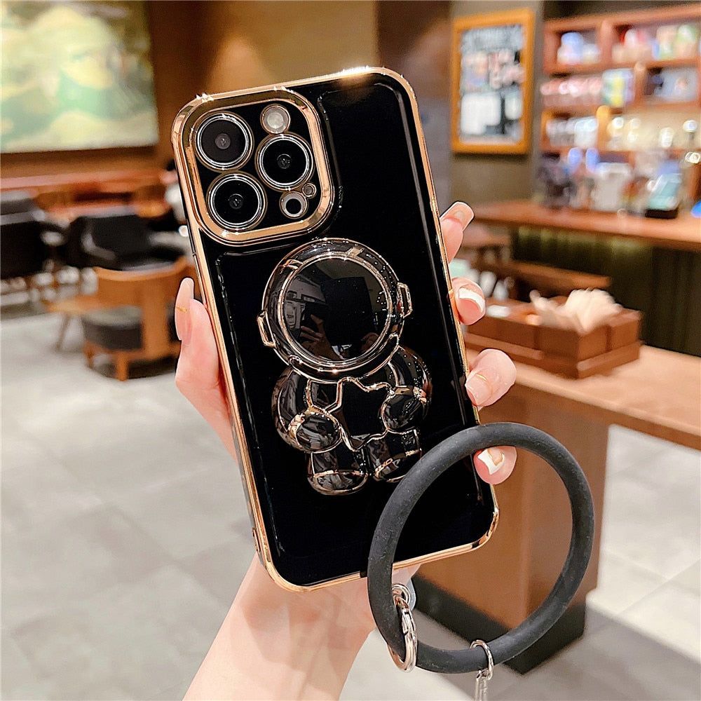 Anymob iPhone Black Hand Ring Loop Soft Case Astronaut Folding Stand Holder Cover-Mobile Phone Cases-PEROZ Accessories