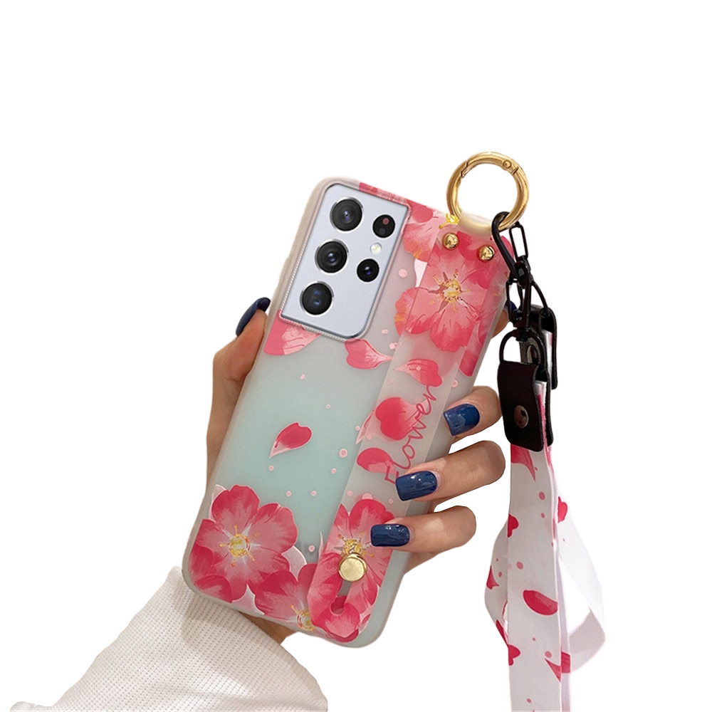 Anymob Samsung Cherry Petals Soft Silicone Case Flowers Neck Lanyard Wristband Holder Cover-Mobile Phone Cases-PEROZ Accessories