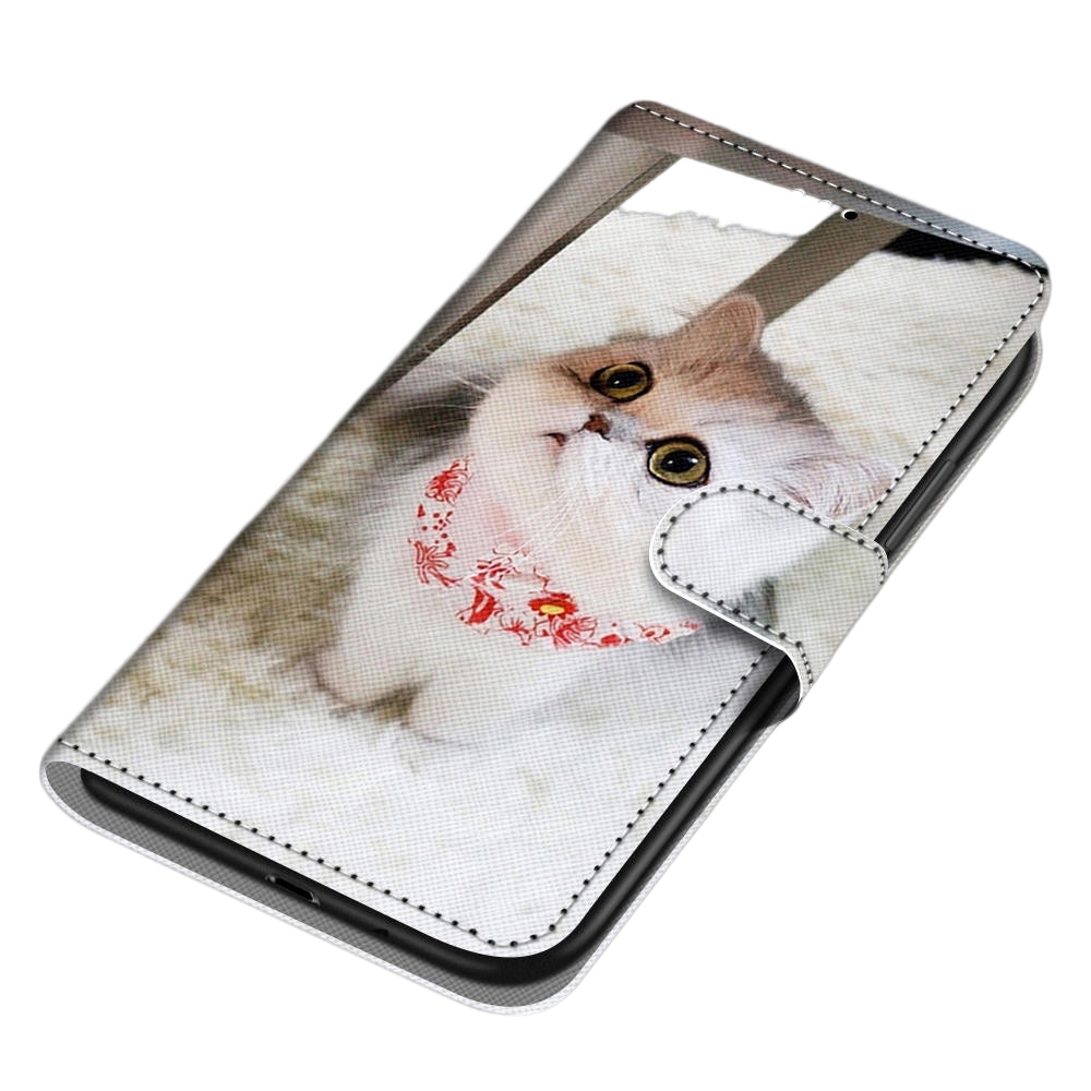 Anymob Samsung Case White Cute Cat Painted Magnetic Flip Leather Card slot Wallet Book Style Cover-Mobile Phone Cases-PEROZ Accessories
