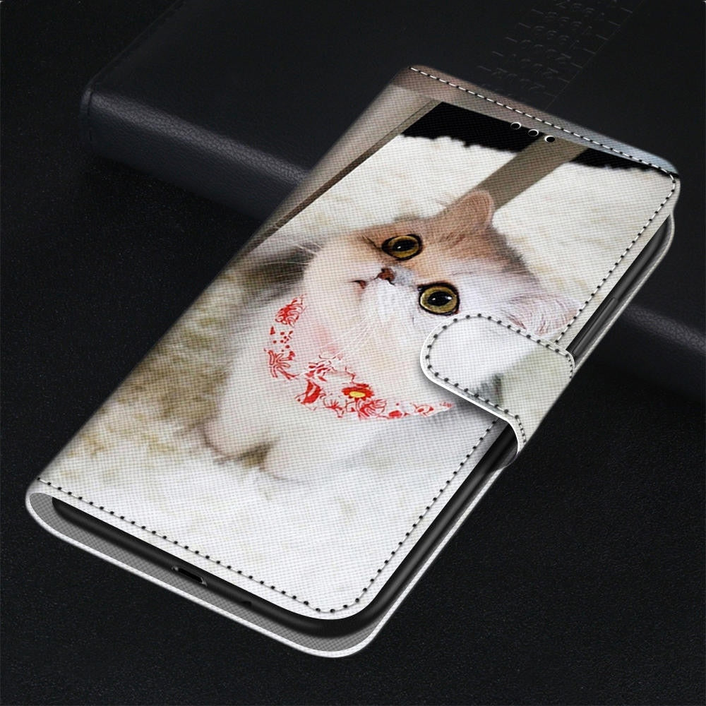 Anymob Samsung Case White Cute Cat Painted Magnetic Flip Leather Card slot Wallet Book Style Cover-Mobile Phone Cases-PEROZ Accessories