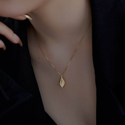 Anyco Necklace Gold High Quality Necklace Design Jewelry 925 Sterling Silver Cubic Zirconia Leaf Pendant Necklaces For Women-Necklace-PEROZ Accessories