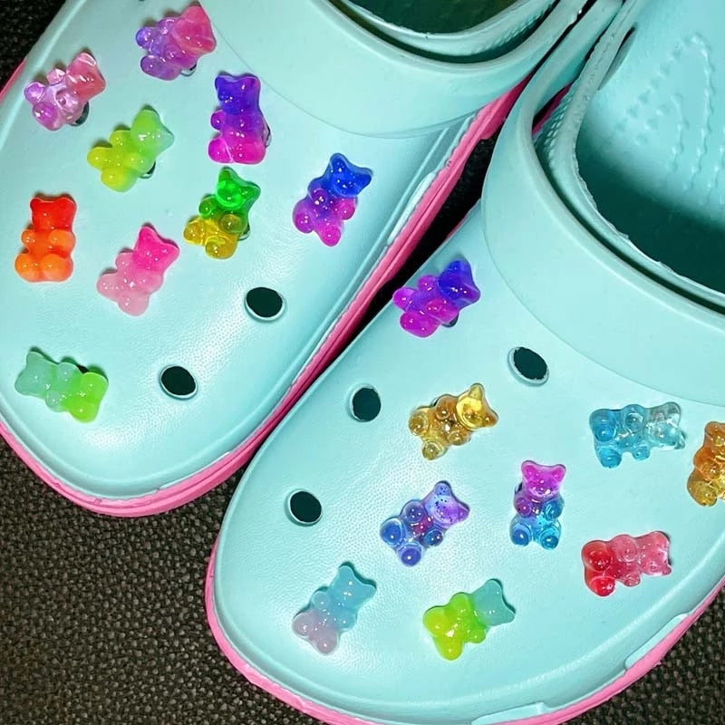 Anykidz 10pcs Pink Blue Glitter Bear Shoe Charm Accessories Jeans Clogs Pendants Designer Ornament Jibbitz for Crocs-Shoe Charms-PEROZ Accessories