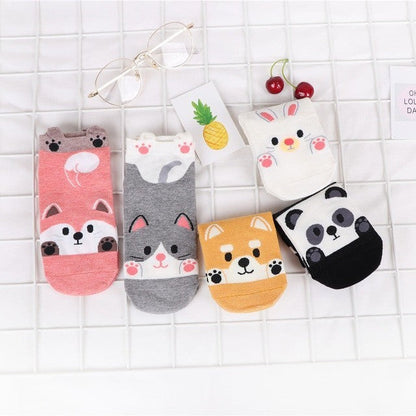 Anysox 5 Pairs One Size 5-9 Candy Color Pets Spring Summer Fashion Women Cotton Sox Cartoon Cute Girl Happy Funny Socks-Socks-PEROZ Accessories