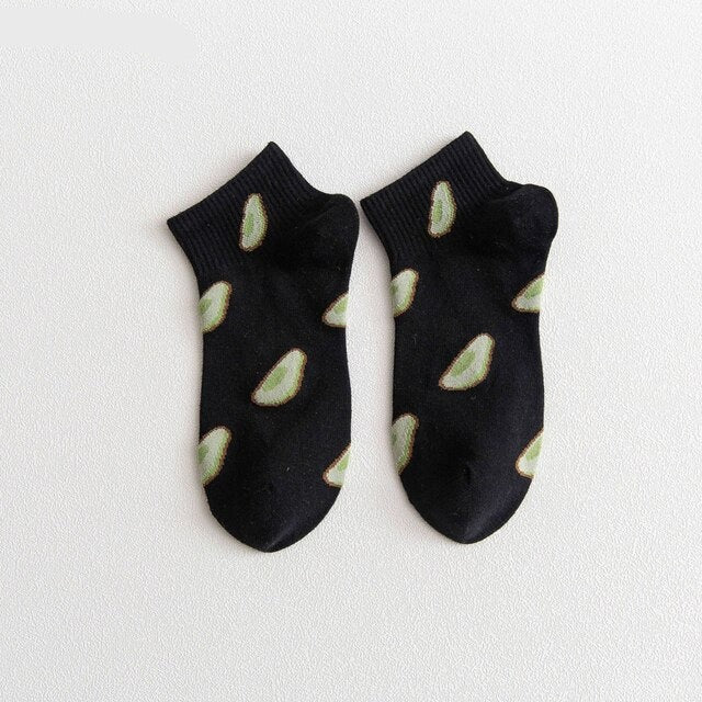 Anysox 5 Pairs One Size 5-9 Black Spring Summer Cotton Avocado Breathable School Girl For Female Ankle Socks-Socks-PEROZ Accessories