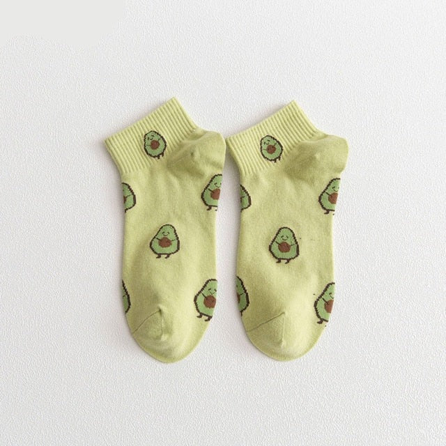 Anysox 5 Pairs One Size 5-9 Yellow Spring Summer Cotton Avocado Breathable School Girl For Female Ankle Socks-Socks-PEROZ Accessories