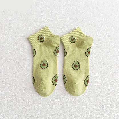 Anysox 5 Pairs One Size 5-9 Yellow Spring Summer Cotton Avocado Breathable School Girl For Female Ankle Socks-Socks-PEROZ Accessories
