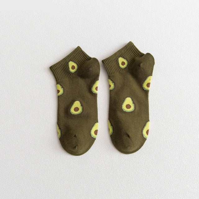 Anysox 5 Pairs One Size 5-9 Brwon Spring Summer Cotton Avocado Breathable School Girl For Female Ankle Socks-Socks-PEROZ Accessories