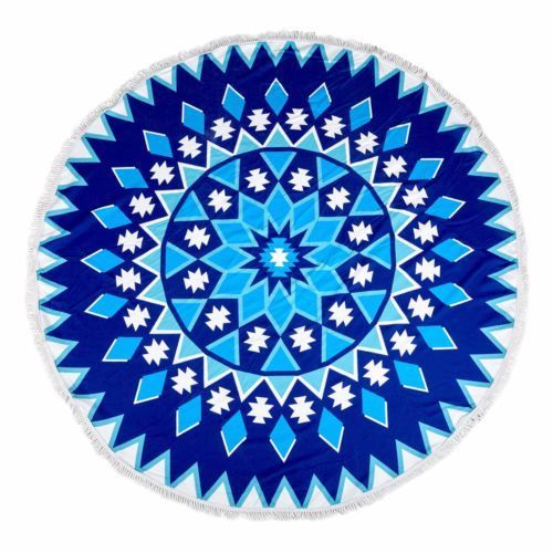 Milano Round Beach Towel with Tassels Print 140 cm 350 GSM Microfibre Blanket-Towels-PEROZ Accessories