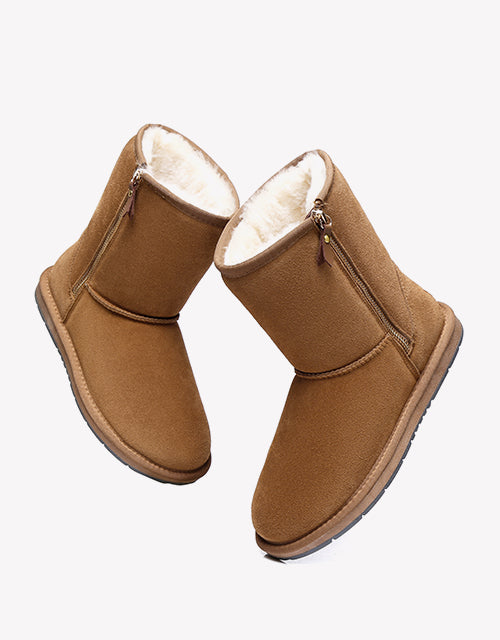 Australian Shepherd Short Zipper Sheepskin Wool Ugg Boots-Boots-PEROZ Accessories