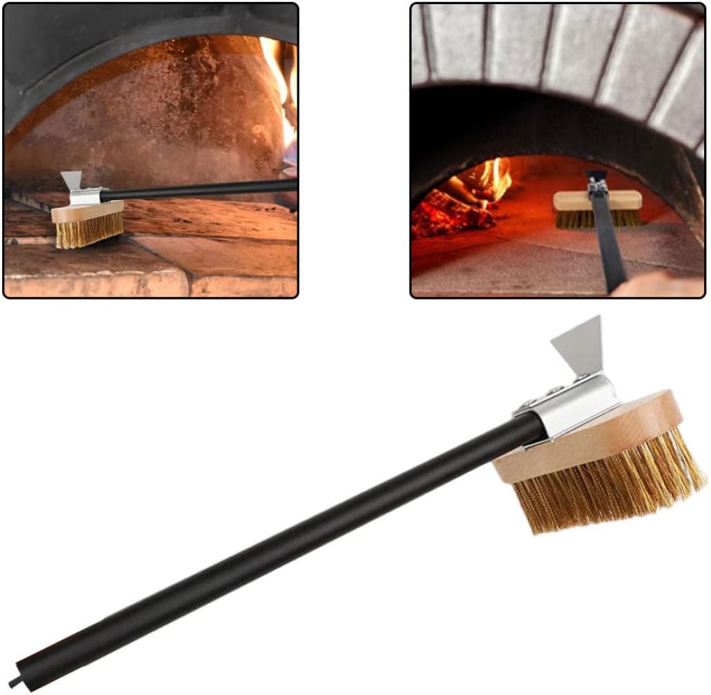 AnyGleam Black 41cm Oven Copper Brush with Metal Scraper Tool Cleaning Accessories-Pizza Makers &amp; Ovens-PEROZ Accessories
