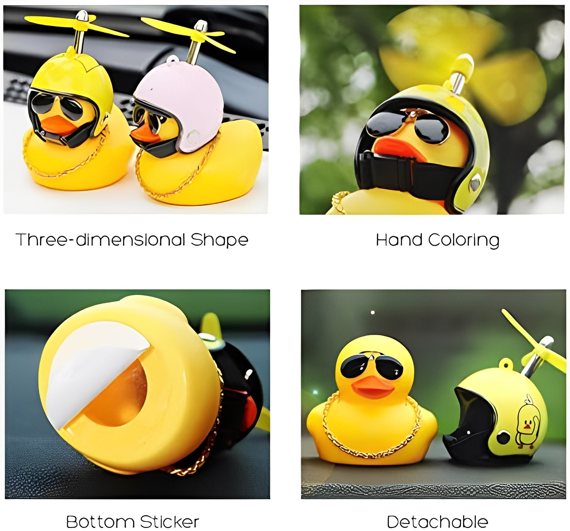 Anypack Car Ornaments Rubber Black Duck for Car Dashboard Decorations Cool Glasses Duck with Propeller Helmet Gold Chain-Car Accessories-PEROZ Accessories