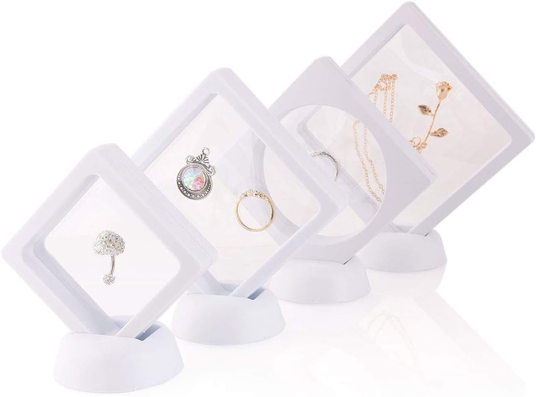 Anyhouz Jewelry Storage 10PCS White with Base Set 3D Floating Display Case Stands Holder Suspension Storage for Pendant Necklace Bracelet Ring Coin Pin Gift Jewelry Box 11x11cm-Jewellery Holders &amp; Organisers-PEROZ Accessories