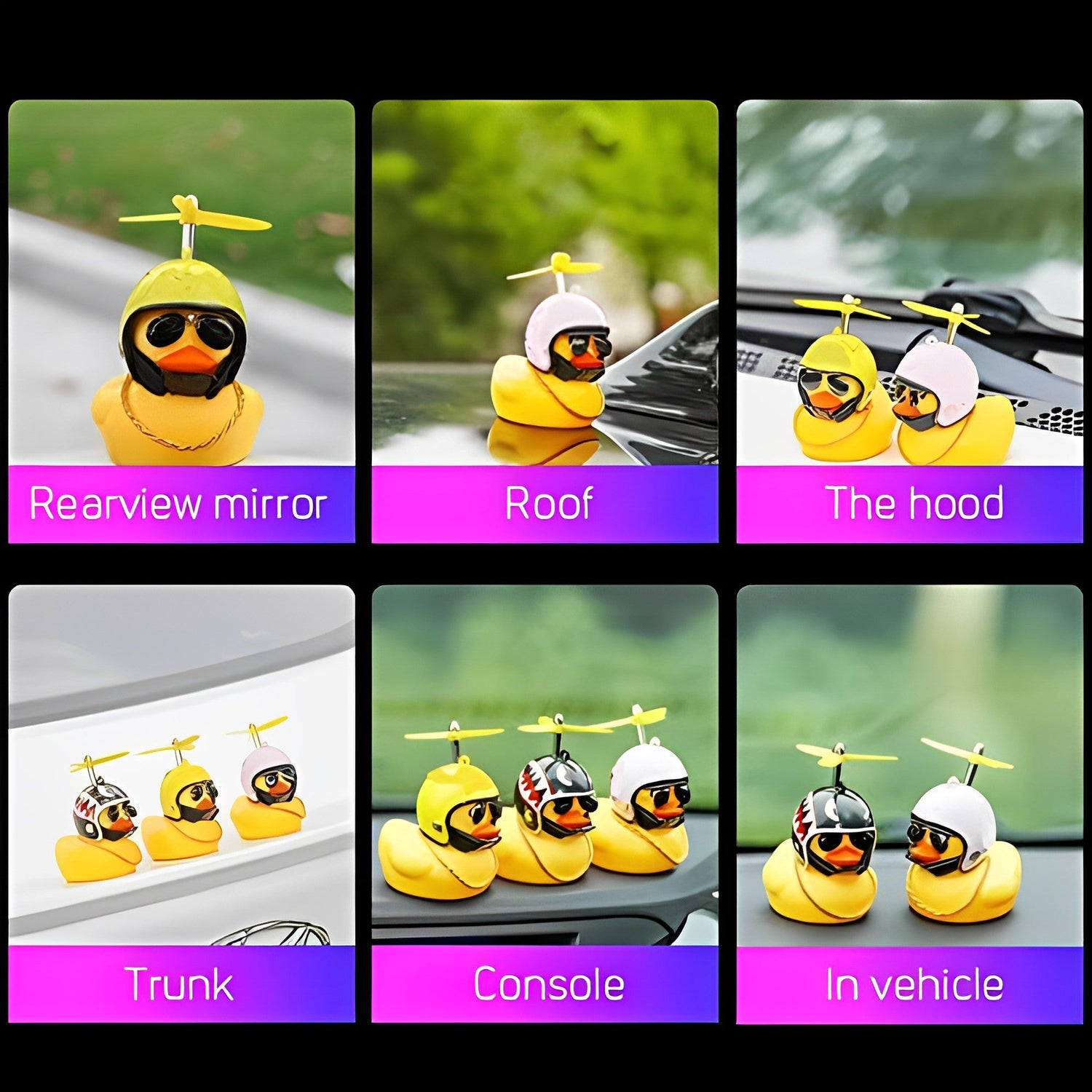 Anypack Car Ornaments Rubber Black Duck for Car Dashboard Decorations Cool Glasses Duck with Propeller Helmet Gold Chain-Car Accessories-PEROZ Accessories