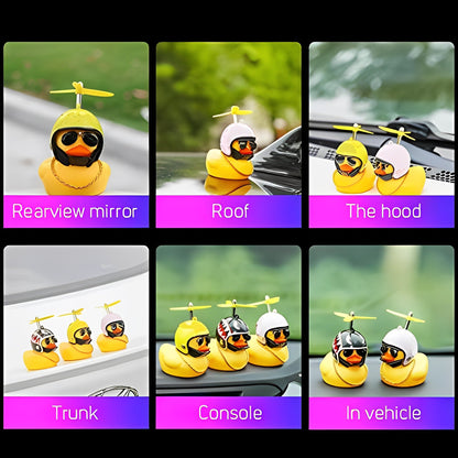Anypack Car Ornaments Rubber Black Duck for Car Dashboard Decorations Cool Glasses Duck with Propeller Helmet Gold Chain-Car Accessories-PEROZ Accessories