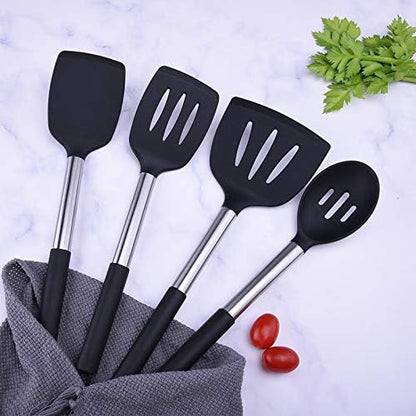 Anygleam Kitchen Utensils Non-stick Grey/ Silver 10 Set Cooking Tool with Storage Box Accessories Heat Resistant Kitchenware-Spatula and Shovel-PEROZ Accessories
