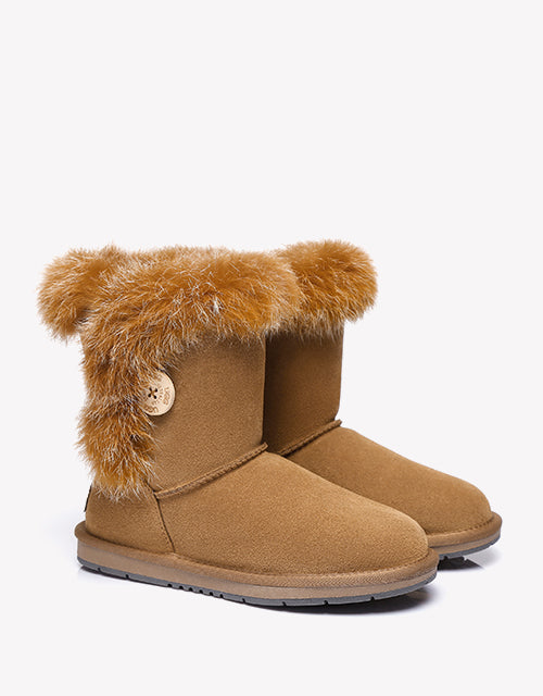 Australian Shepherd UGG Short Button Sheepskin Boots Donna-Boots-PEROZ Accessories