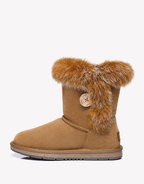 Australian Shepherd UGG Short Button Sheepskin Boots Donna-Boots-PEROZ Accessories