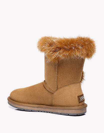 Australian Shepherd UGG Short Button Sheepskin Boots Donna-Boots-PEROZ Accessories