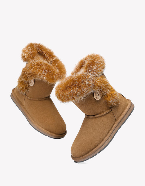 Australian Shepherd UGG Short Button Sheepskin Boots Donna-Boots-PEROZ Accessories