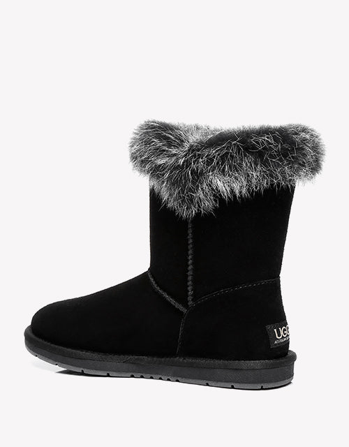 Australian Shepherd UGG Short Button Sheepskin Boots Donna-Boots-PEROZ Accessories