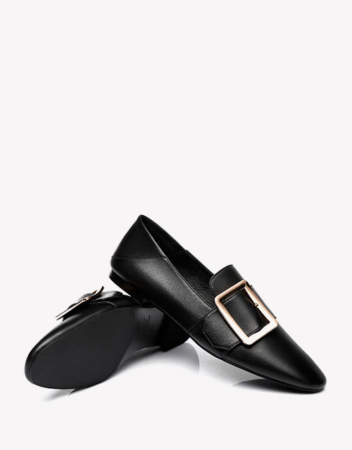 Australian Shepherd UGG Sally Square Buckle Loafers Opera Flats Almond Toe-Loafers &amp; Moccasins-PEROZ Accessories